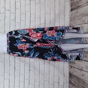 Flying Tomato Faux Wrap Hi-Lo Ruffle Skirt in Black Multi